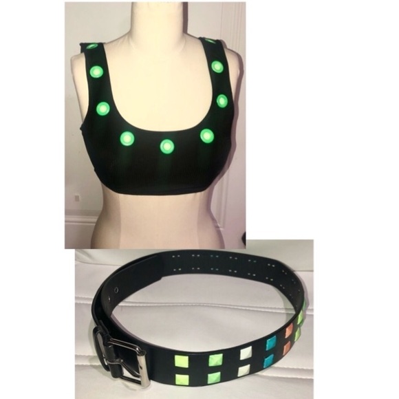 Vintage 90s black neon squares belt and circle cut out bikini top new Medium main image 5